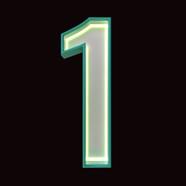 istock Number 1, Alphabet. Neon retro 3d number isolated on a black background with Clipping Path. 3d illustration. 1341044052