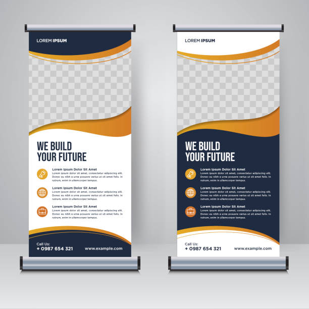 Corporate rollup or X banner design template Corporate rollup or X banner design template vector illustration booth design stock illustrations