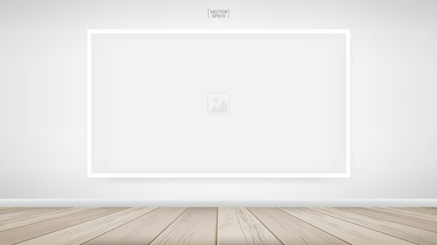 istock Photo frame or picture frame on white wall background with wooden floor. 1341046820