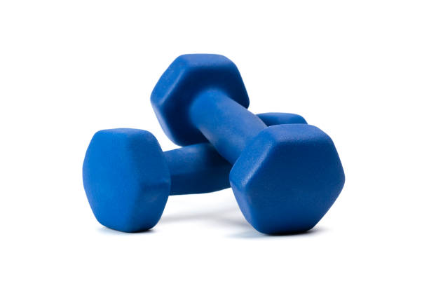 istock Blue dumbbells weights use for exercise or fitness Isolated on white background 1341051003