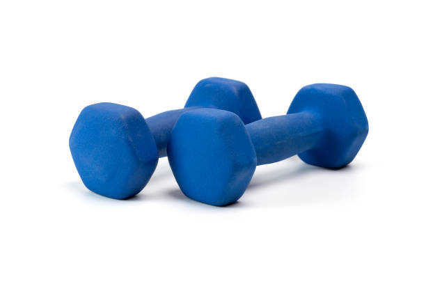istock Blue dumbbells weights use for exercise or fitness Isolated on white background 1341051005