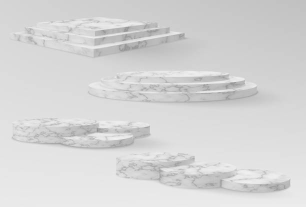 istock Realistic marble pedestals or podium, abstract geometric empty museum stages 1341053677