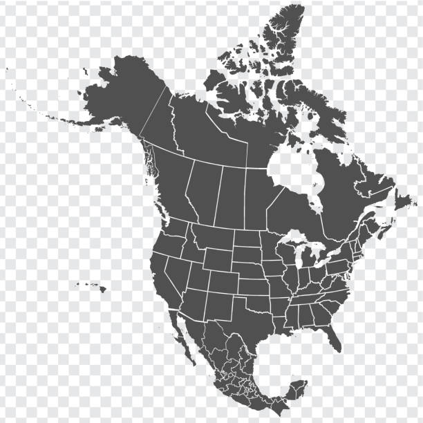 karte von nordamerika. detaillierte karte von nordamerika mit staaten der usa und provinzen von kanada und allen mexikanischen staaten. schablone.  eps10. - alaska stock-grafiken, -clipart, -cartoons und -symbole