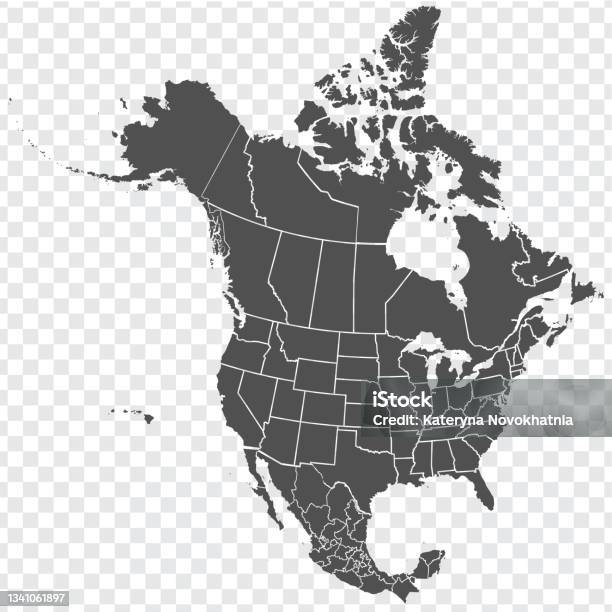 Map Of North America Detailed Map Of North America With States Of The Usa And Provinces Of Canada And All Mexican States Template Eps10向量圖形及更多地圖圖片