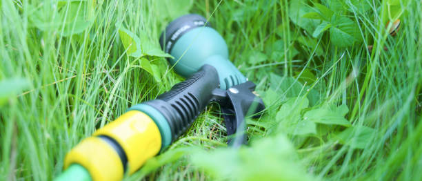 istock nozzle sprinkler among the green grass on the lawn 1341063213