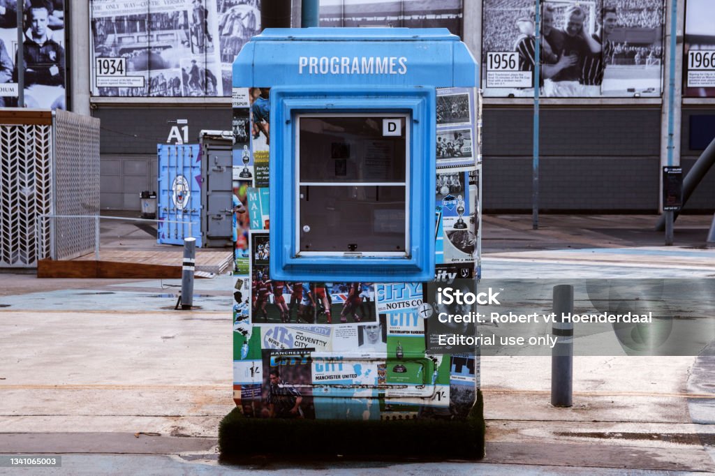 Programme Booth Programmes Booth At Manchester Englands Stock Photo - Download Image ...