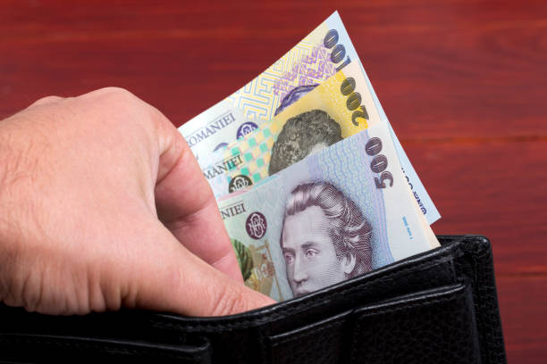 istock Romanian money in the black wallet 1341069764