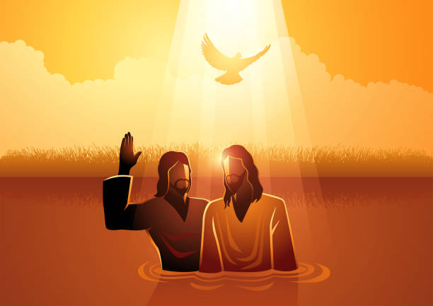 Jesus baptised by John the Baptist Biblical vector illustration series, Jesus baptised by John the Baptist baptist stock illustrations