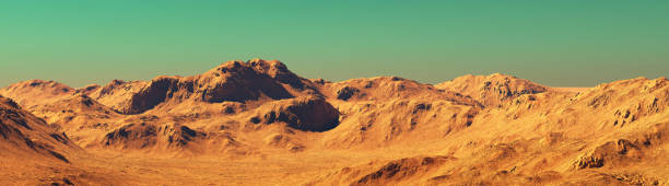 istock Mars landscape panorama, 3d render of imaginary mars planet terrain 1341071604