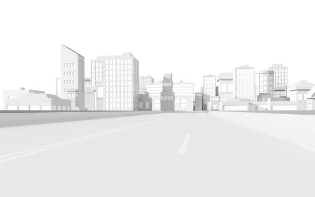 route urbaine et modèle de ville numérique, rendu 3d. - color image built structure town cityscape photos et images de collection