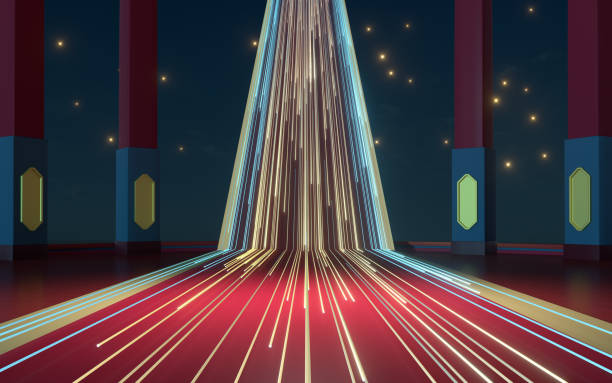 istock Red floor and pillars with dark background , 3d rendering. 1341074914