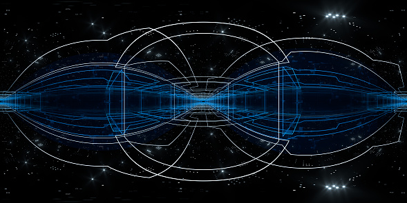 Dark tunnel with glowing neon lines, 3d rendering. Computer digital drawing.