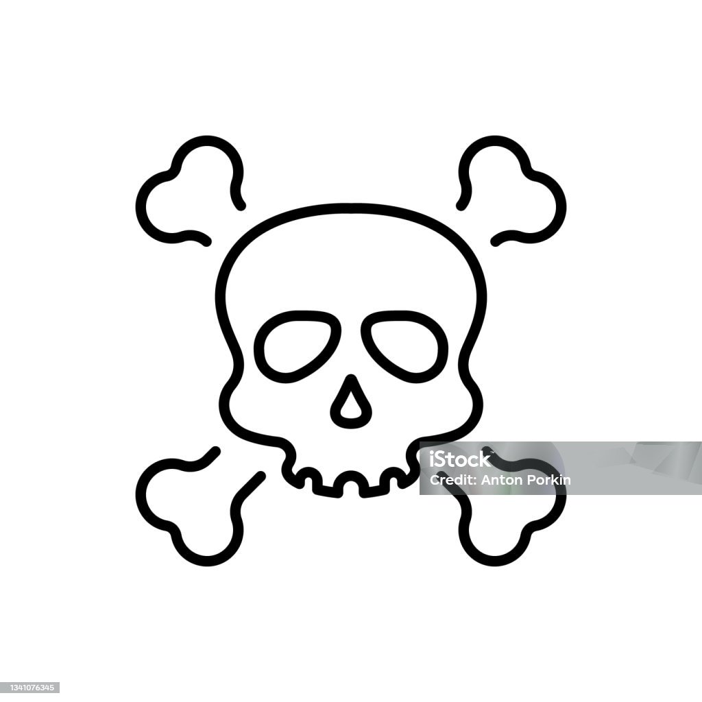 Black Skull Với Crossbones Cho Lễ Kỷ Niệm Halloween Line Icon ...