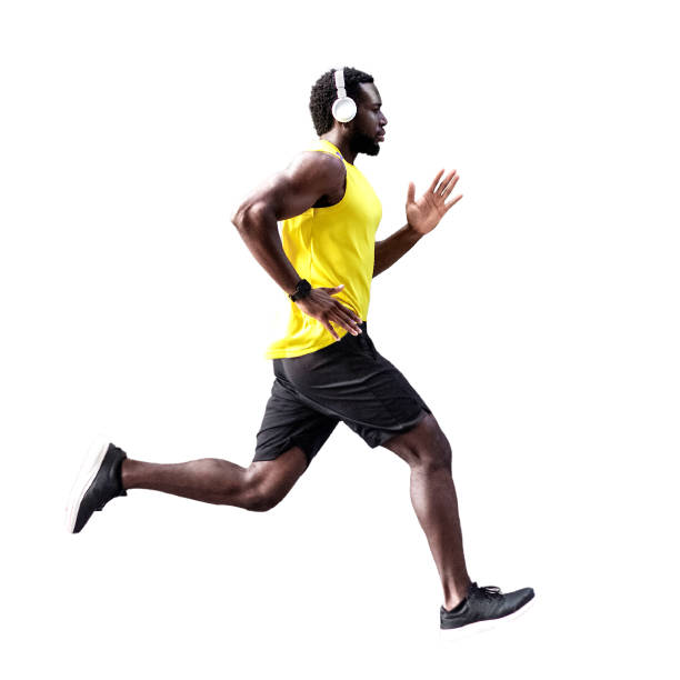 профиль бокового вида бегуна, изолированного на белом фоне - action jogging running exercising стоковые фото и изображения