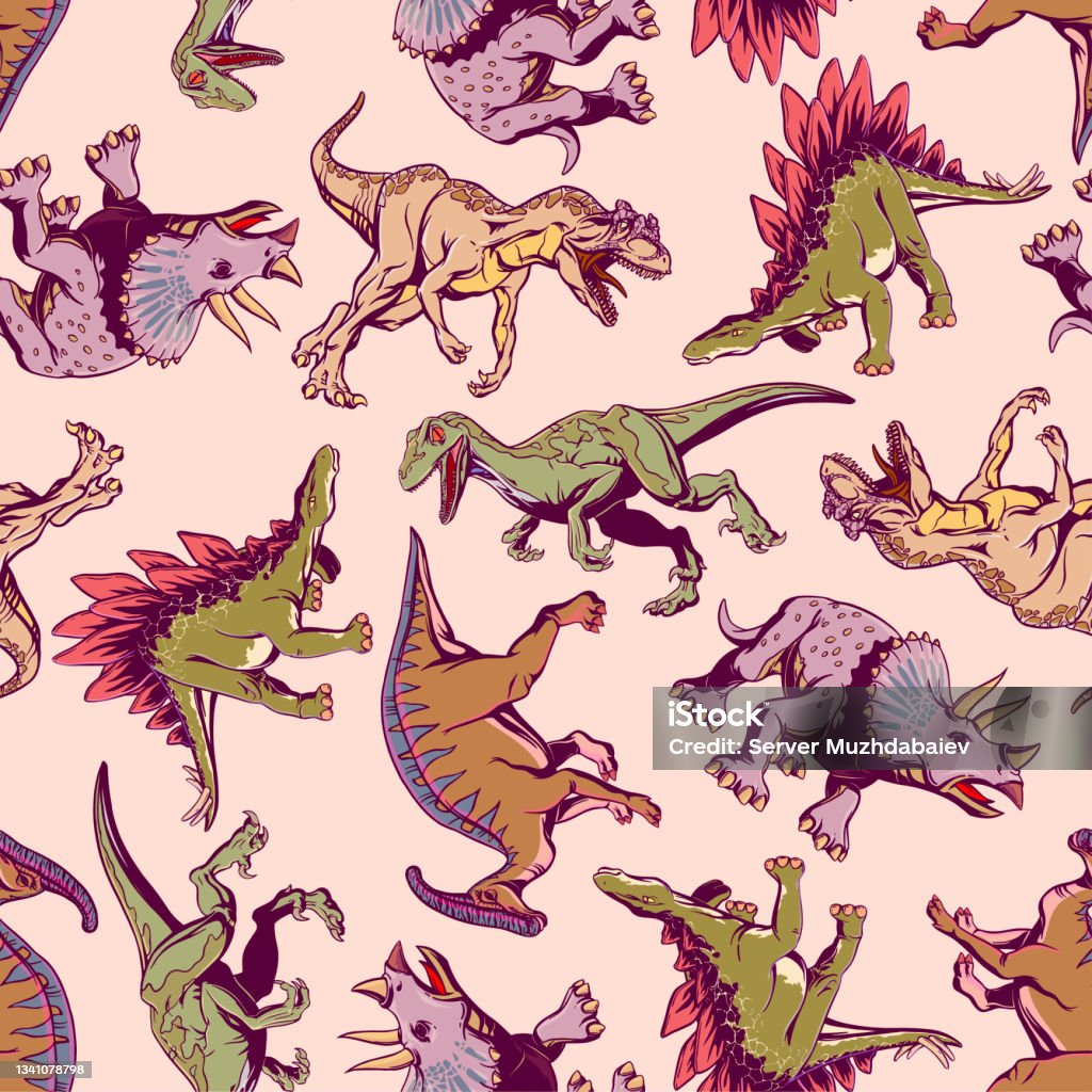 Ilustración de Patrón De Color Con Dinosaurios De Dibujos Animados Para  Imprimir En Textiles Camisetas Papel De Regalo Ilustración Vectorial y más  Vectores Libres de Derechos de Dinosaurio - iStock