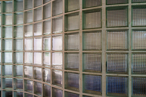 istock Office curved wall flap structure is made of square glass blocks 1341080947