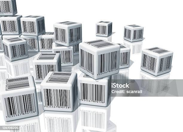 Heap Of Cubes With Barcodes Stock Photo - Download Image Now - Abstract, Bar Code, Box - Container