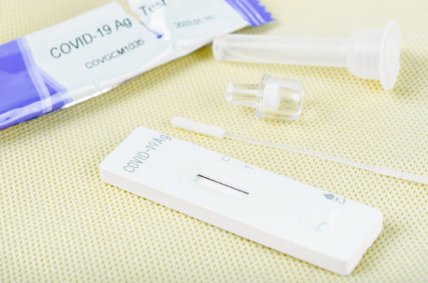 istock Rapid kits of Covid-19 Ag test seen 1341082409