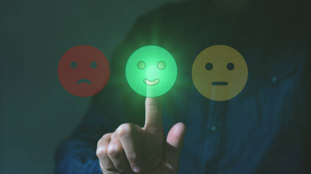 istock Businesswoman using thin line customer satisfaction rating 1341083197