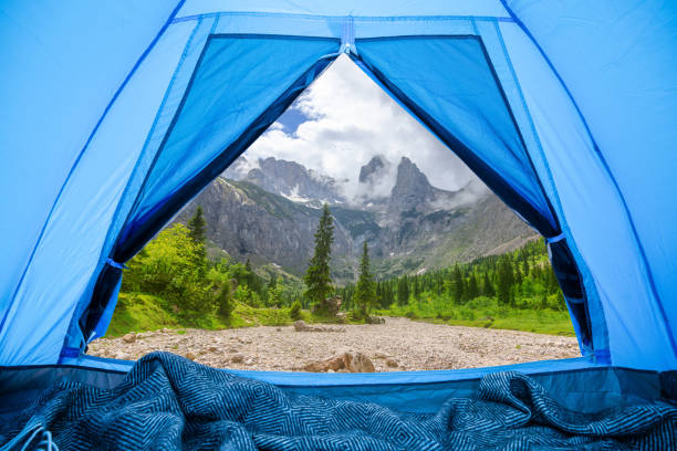view from touristic tent to mountain valley
