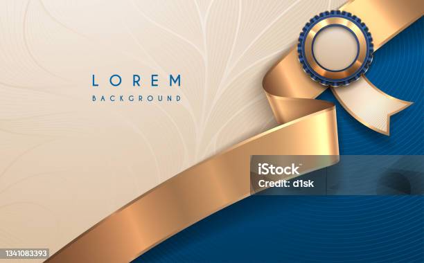 Blauweiße Hintergrundvorlage Mit Goldenem Band Stock Vektor Art und mehr Bilder von Auszeichnung - Auszeichnung, Bildhintergrund, Urkunden