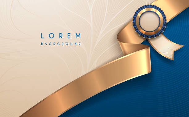 Blue and white background template with golden ribbon Blue and white background template with golden ribbon in vector award stock illustrations