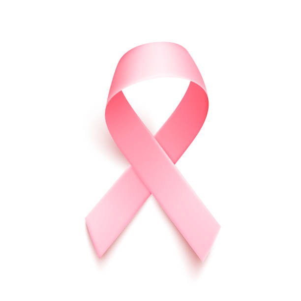 istock Breast cancer awareness pink ribbon over white background 1341085738