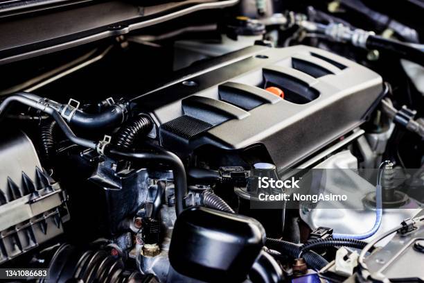 Engine Oil Cap Close Up Concept Image In Engine Room For Maintenance And Service Stock Photo - Download Image Now