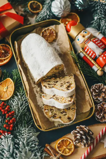 Traditional Christmas pastry dessert - Stollen