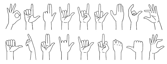 Hand Sign Picture Various Hand Gestures Hand Signs Hand Drawn With A Line Vector ...