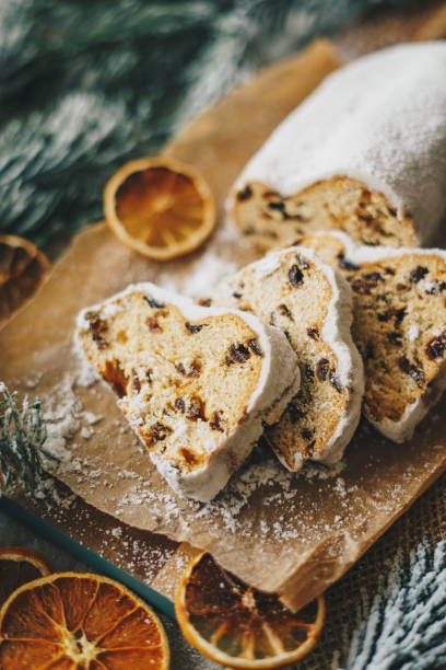 istock Christmas stollen with winter holidays decoration 1341087627