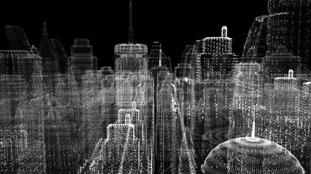 istock Futuristic Holographic Digital Matrix Cyber City 1341090299