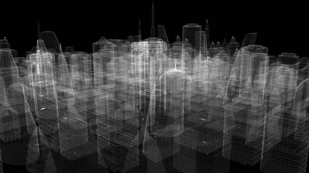 istock Futuristic Holographic Digital Matrix Cyber City 1341090325