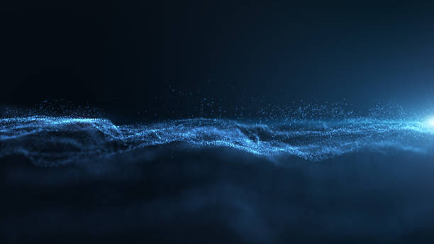 Blue Mysterious Particles Flowing in the Abyss stock photo