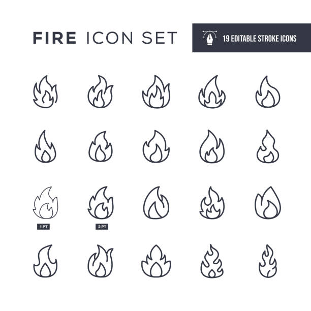 ilustraciones, imágenes clip art, dibujos animados e iconos de stock de iconos de línea de trazo editables con llama - fire