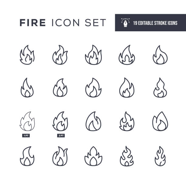 ilustrações de stock, clip art, desenhos animados e ícones de flame editable stroke line icons - fogo