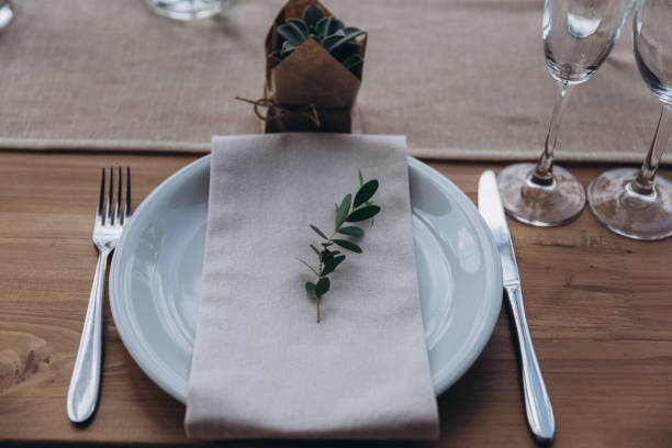 istock Wedding table setting. Eco wedding plates for the celebration. 1341093970