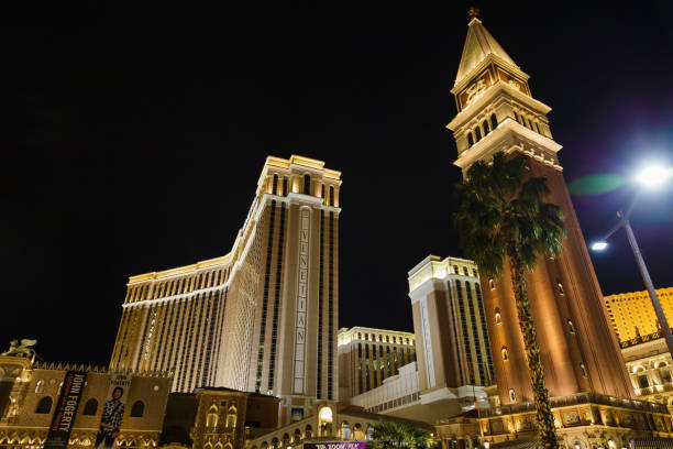 The Venetian Las Vegas facade, a luxury hotel and casino resort located on the Las Vegas Strip in Paradise, Nevada, United States