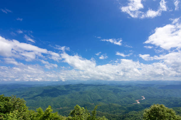 Nature View Wide angle of Complex mountains and rain clouds and blue sky for background and texture