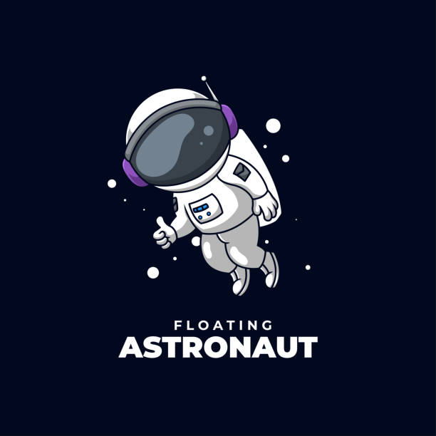 illustrazioni stock, clip art, cartoni animati e icone di tendenza di astronauta galleggiante carino cartone animato creativo logo design mascotte illustrazione - astronauta