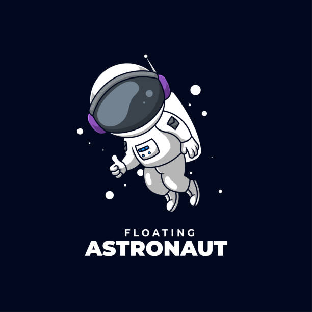 floating astronaut cute cartoon creative logo design mascot illustration - uzay ve astronomi stock illustrations