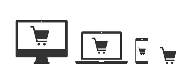 Icon illustration set of cart, basket, shopping, mail order. Silhouette version.