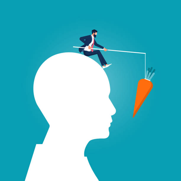 Incentive concept-personnel management leadership Businessman holds a carrots on a stick. A metaphor on management, incentive and personnel management leadership just say no stock illustrations