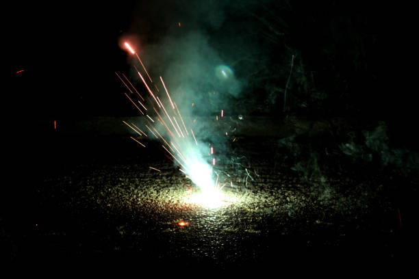 istock Ground Spinner Firework in the street 1341099076