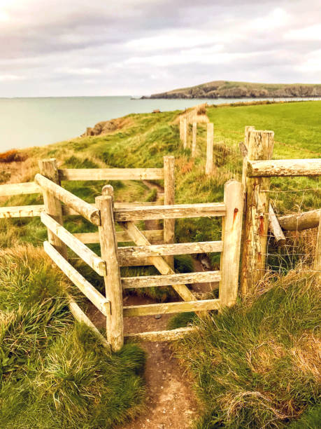 istock Wooden gate on a coastal path 1341100392