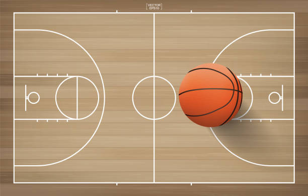 istock Basketball ball on basketball field background. 1341102556