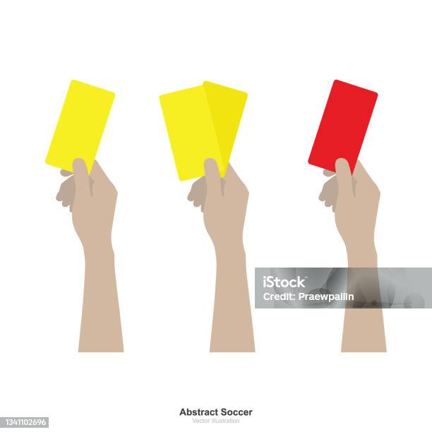 Hand Showing Yellow Card And Red Card On White Background Stockvectorkunst en meer beelden van Voetbal - Teamsport