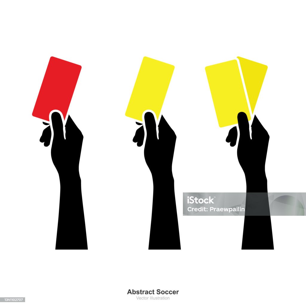 Hand showing yellow card and red card on white background. - Royalty-free Gele kaart vectorkunst
