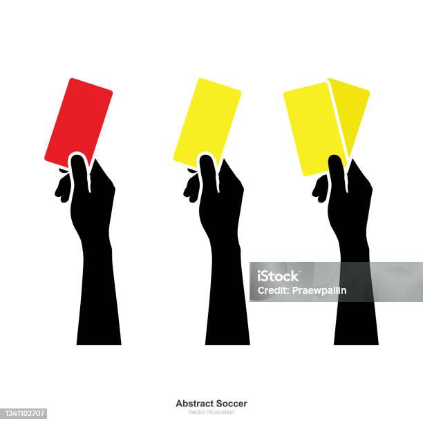 Hand Showing Yellow Card And Red Card On White Background Stockvectorkunst en meer beelden van Gele kaart