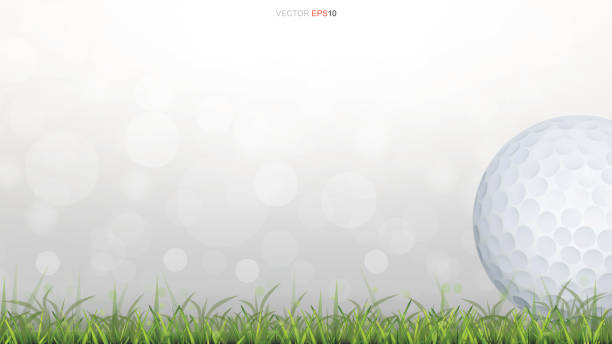 Golf ball on green grass field with light blurred bokeh background. Golf ball on green grass field with light blurred bokeh background. Vector illustration. putting golf stock illustrations